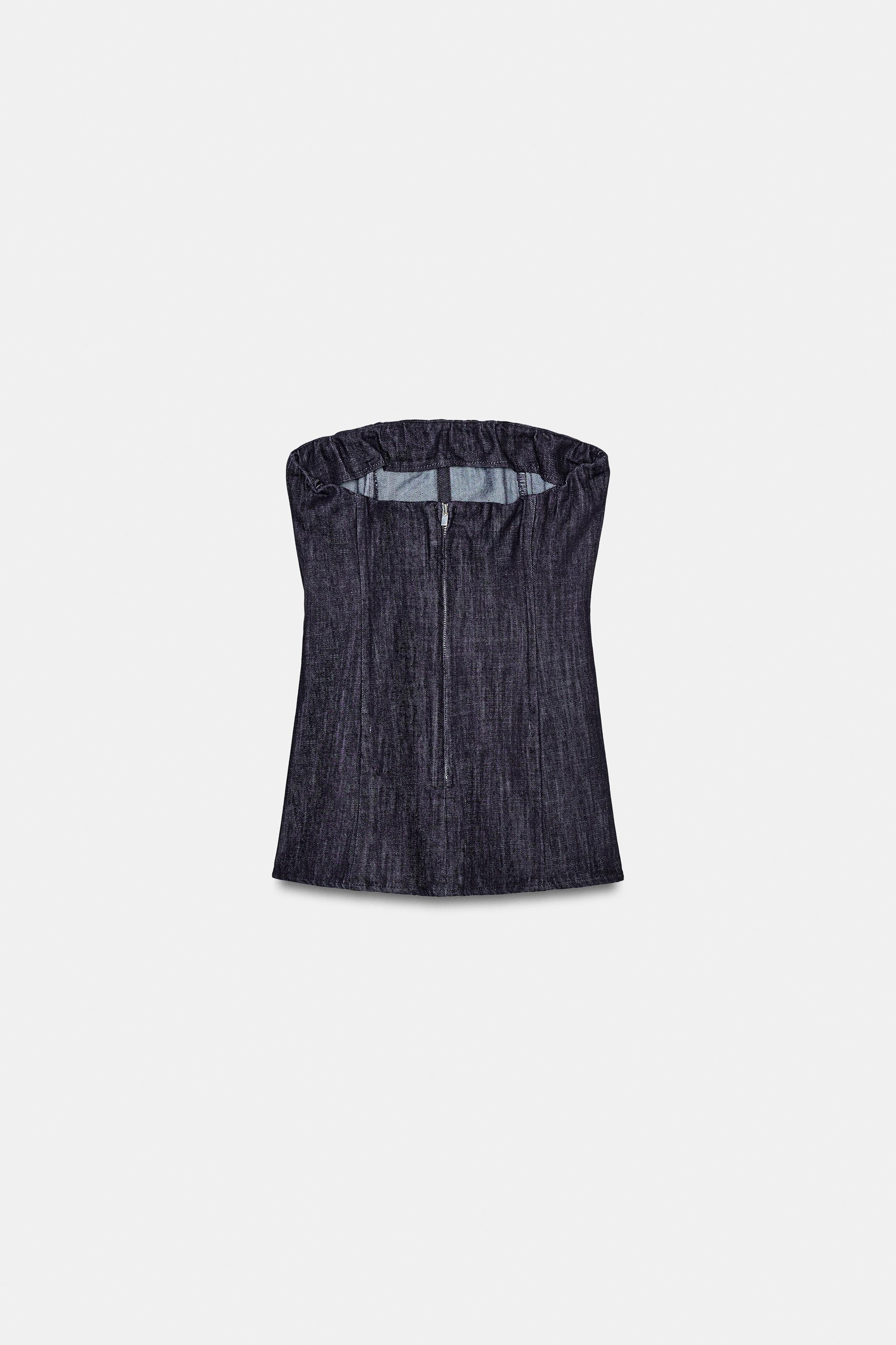 FAUX DENIM BUSTIER TOP | Zara US