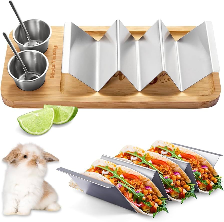 Taco Holder Kit, 3-in-1 Taco Set - Taco Shell Stand + Serving Tray + Sauce Cup, Taco Presentation... | Amazon (US)