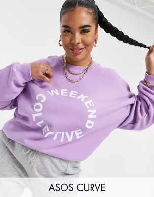 ASOS Weekend Collective Curve oversized sweatshirt with logo in lilac | ASOS (Global)