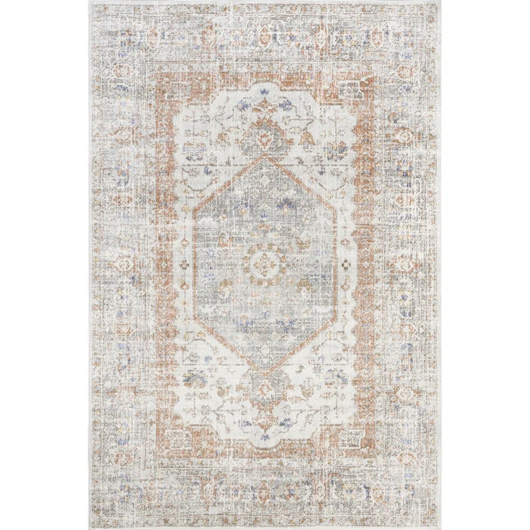 Torven Traditional Floral Power Loom Performance Silver Rug | Wayfair North America