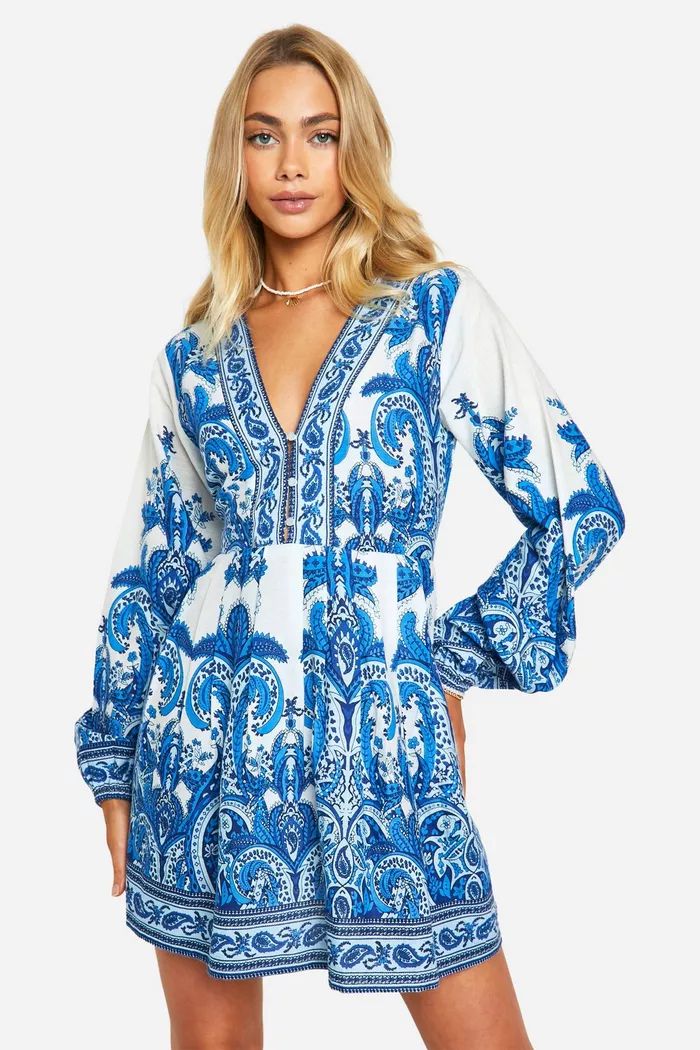 Paisley Printed Smock Dress | boohoo (US & Canada)