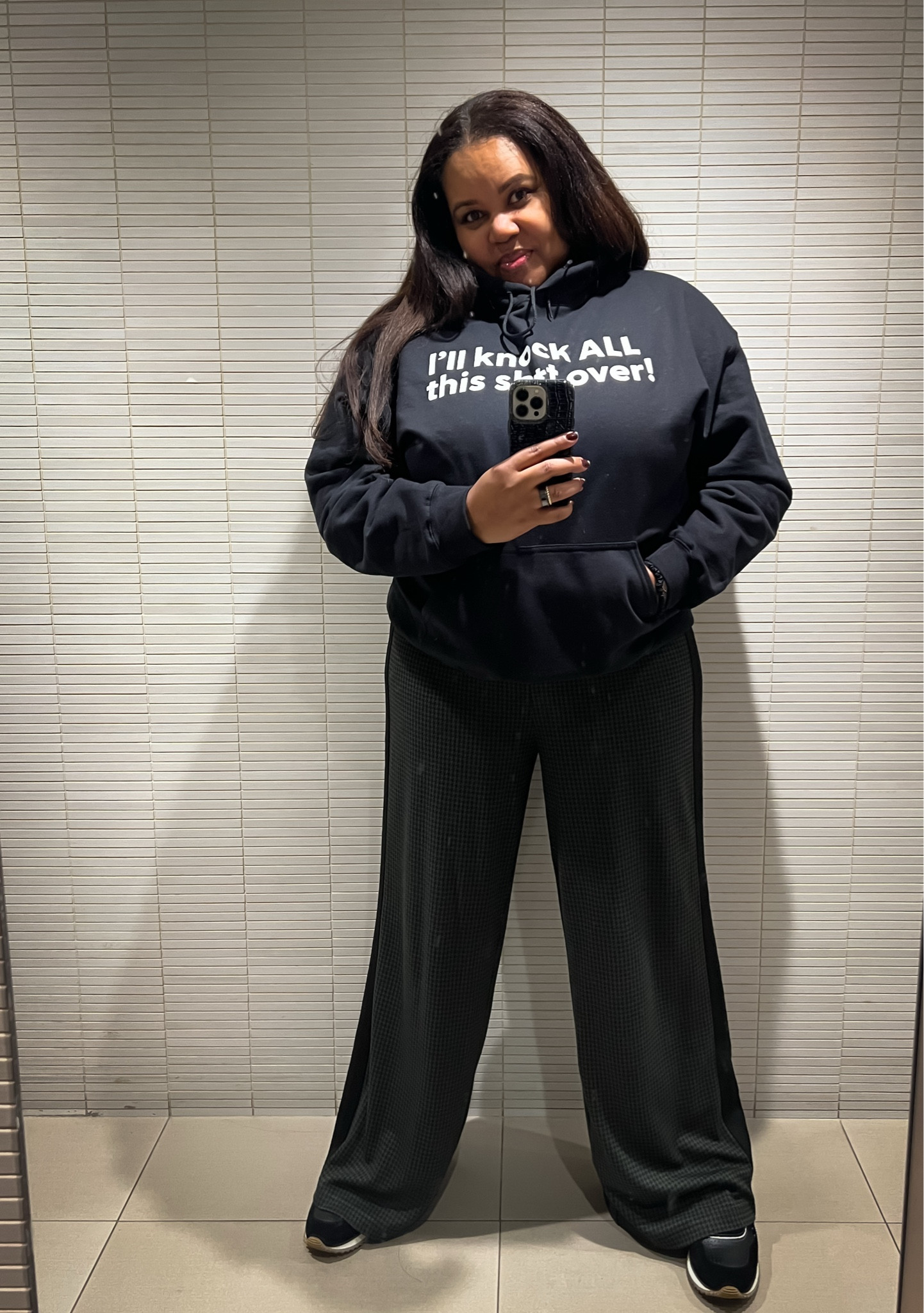 Ultra comfy everyday look. I never want to take these pants off! Code INFS-AMBPATRANILA for 10% off at Universal Standard.
.
.
The Office of Angela Scott, wide leg pants, casual pants, black hoodie, graphic hoodie, Houndstooth pants, fall outfit inspo, everyday outfits, black suede sneakers 

#LTKStyleTip #LTKMidsize #LTKSeasonal