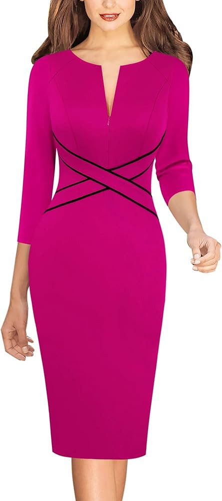 VFSHOW Womens Wear to Work Slim Colorblock Crisscross Waist Front Zipper Business Party Office Bo... | Amazon (US)
