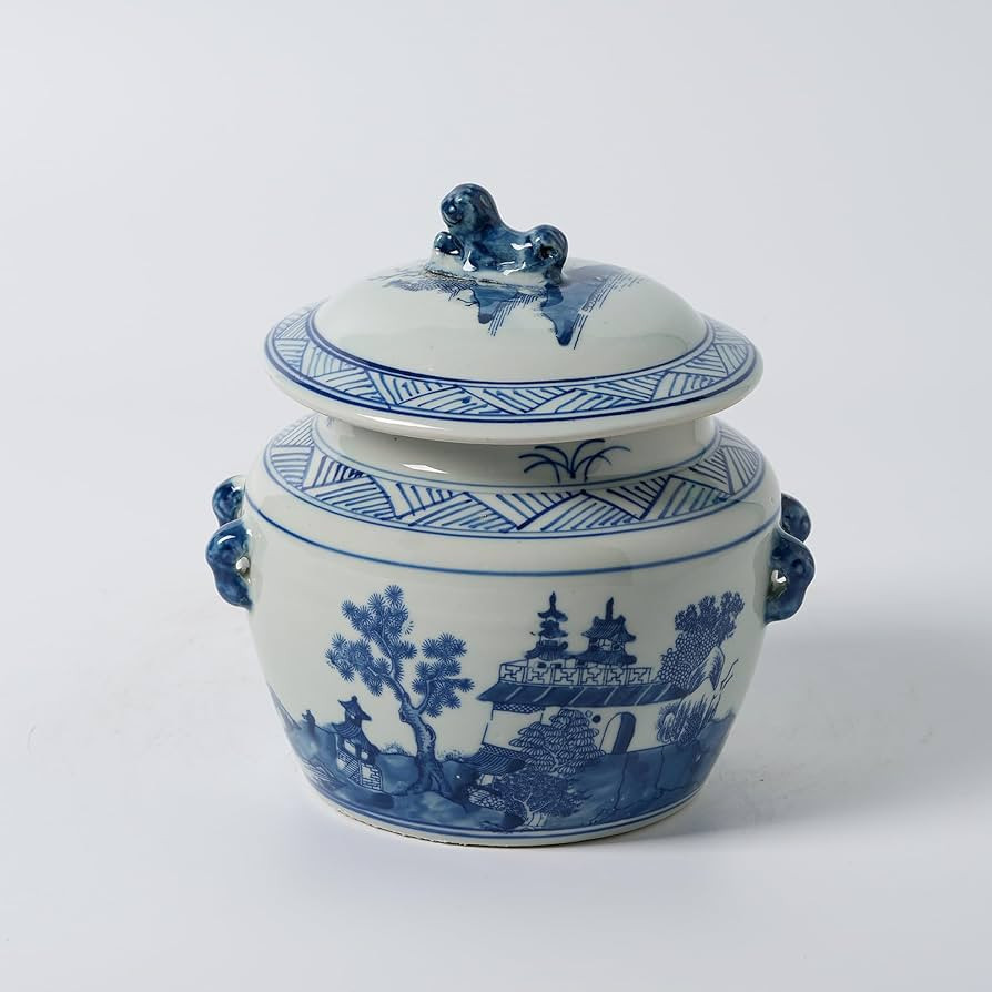 Blue & White Floral Jar 6" w/Lid Decorative Ginger Jar Centerpiece Tea Storage Candy Jar Home Dec... | Amazon (US)