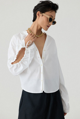 Pilcro Drawstring Poplin Blouse | Anthropologie (US)