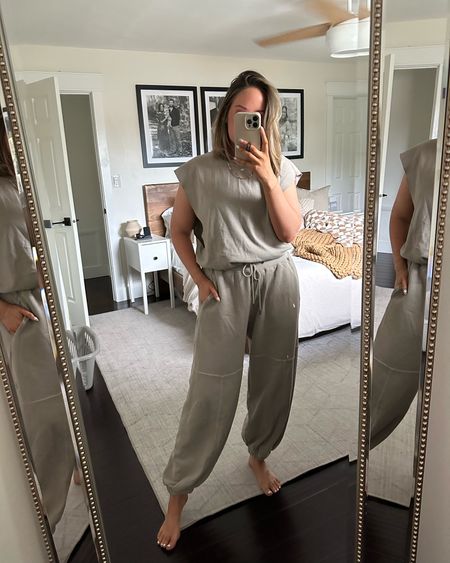 Throw on & go onesie from FP movement 🙌🏼 have worn two days this week. So comfortable. Size down! I’m in a small and it’s still oversized! This is the color “cement” 🫶🏼

FP movement, free people, onesie, loungewear 