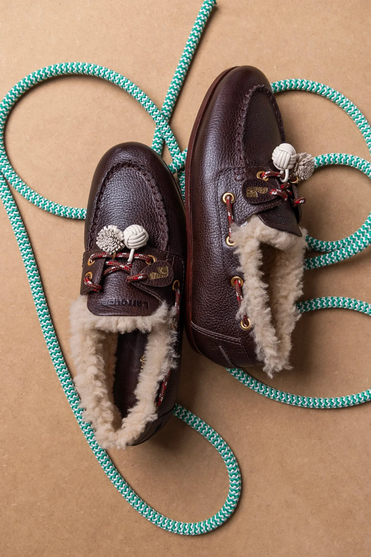 Cyprus Boat Shoe In Brown Leather and Natural Shearling | Larroude