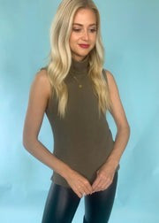 Olive Brushed Knit Sleeveless Top | AMUSE Collection