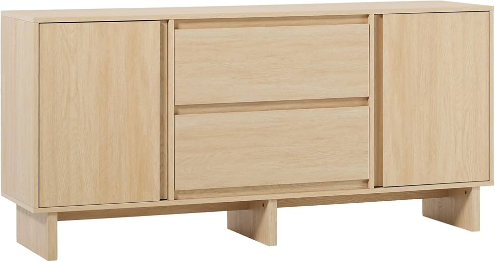 Walker Edison Modern Beveled 2-Door, 2-Drawer Sideboard, 63 Inch, Coastal Oak | Amazon (US)