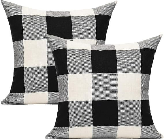 Black White Classroom Buffalo Plaids Decorative Outdoor Farmhouse Throw Pillow Covers Front Porch... | Amazon (US)