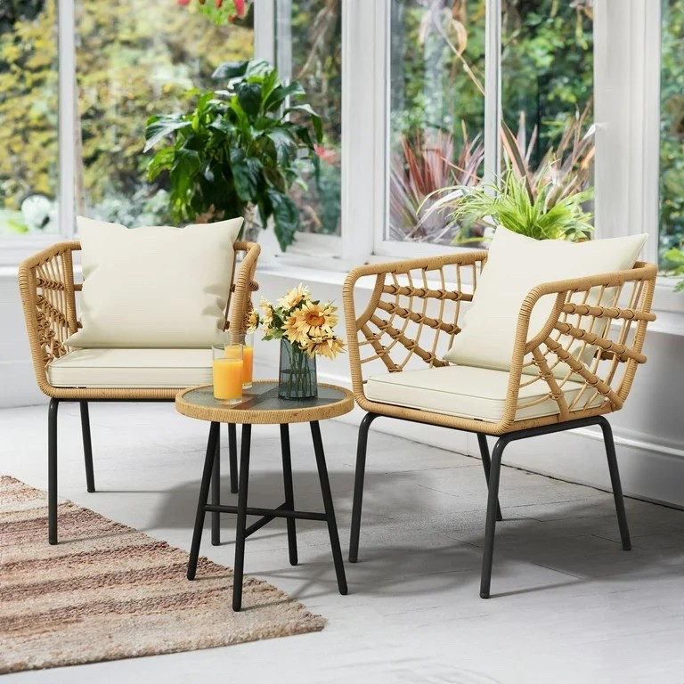 Dextrus 3-Piece Outdoor Patio Furniture Wicker Bistro Set, With 2 Chairs and Coffee Table,Cushions and Lumbar Pillows-Beige

#LTKHome #LTKFamily #LTKSeasonal