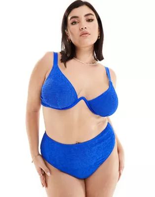 South Beach Curve crinkle high waist bikini bottom in cobalt blue | ASOS | ASOS (Global)