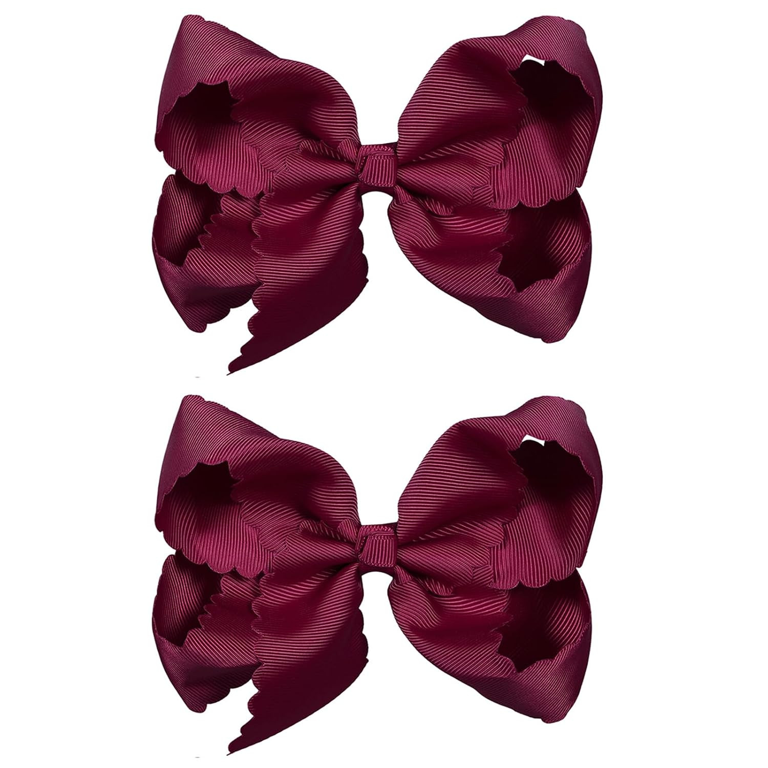 5" Burgundy Grosgrain Scalloped Hair Bow Hair Clips for Teen Girls Women | Amazon (US)