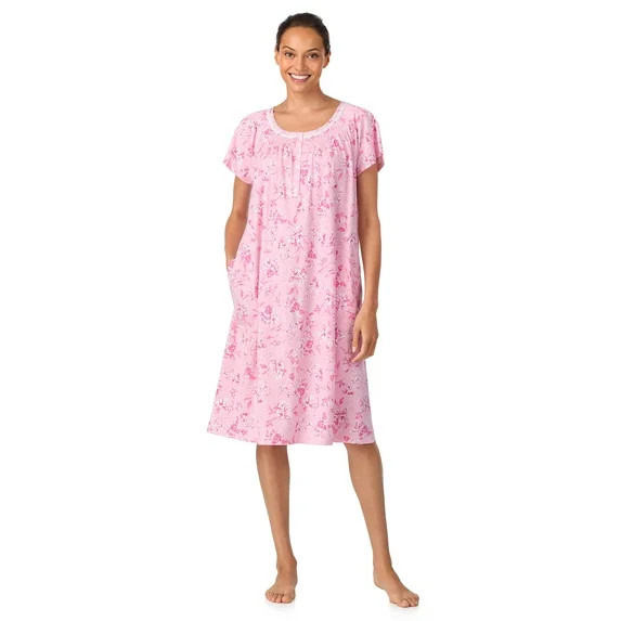 Aria Women's 100% Cotton Raglan Sleeve Smocked Neck 40" Sleepwear Gown, Sizes XS-5X | Walmart (US)