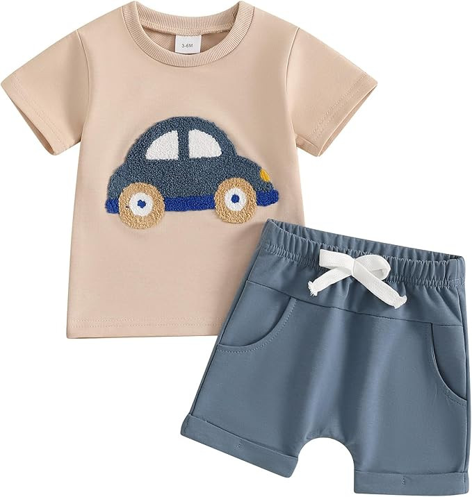 fhutpw Toddler Baby Boy Summer Clothes Embroidery T-Shirt Casual Shorts Sets Infant Truck Excavat... | Amazon (US)