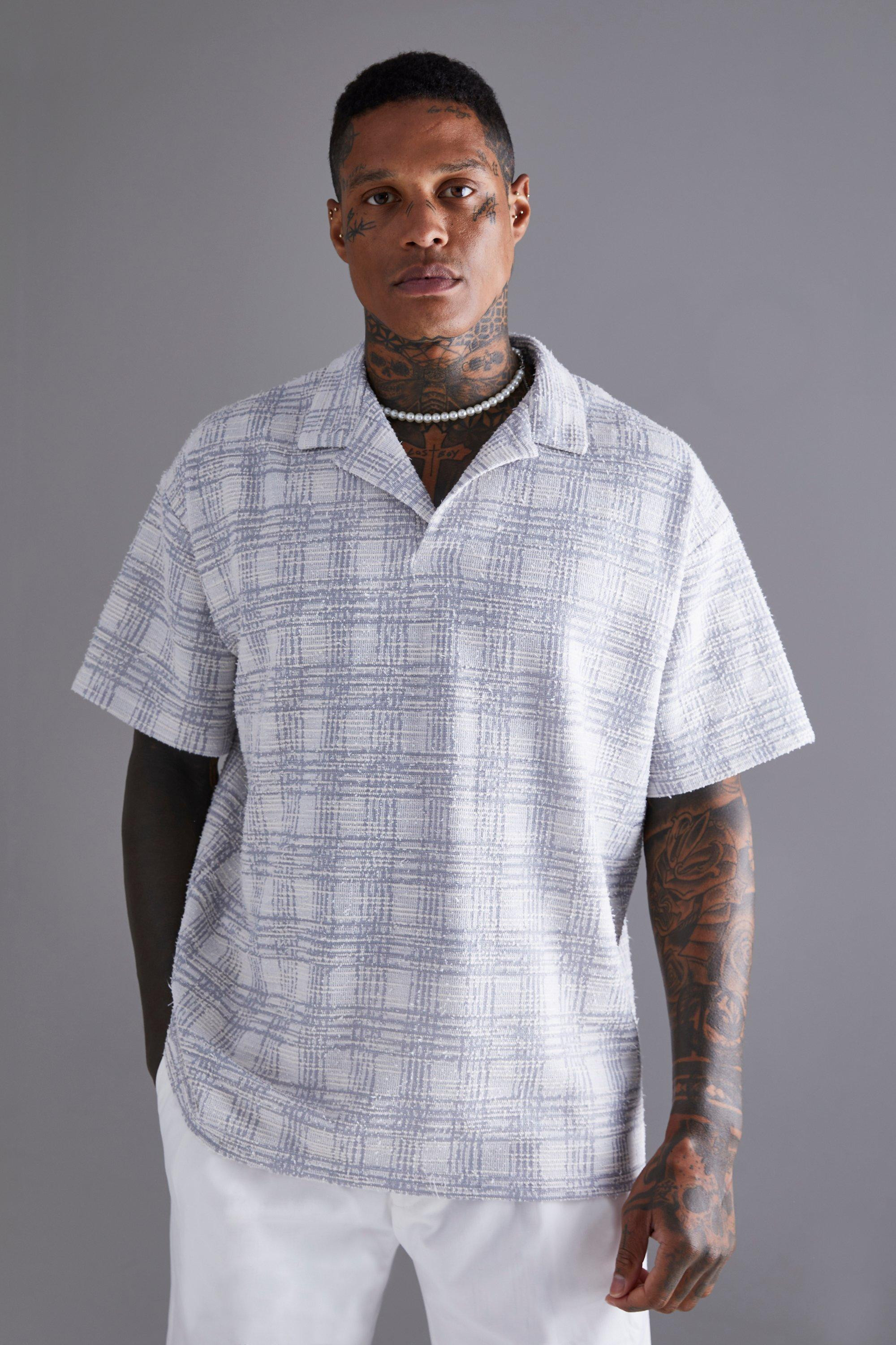 Overiszed Boucle Check Revere Polo | boohooMAN (US & CA)