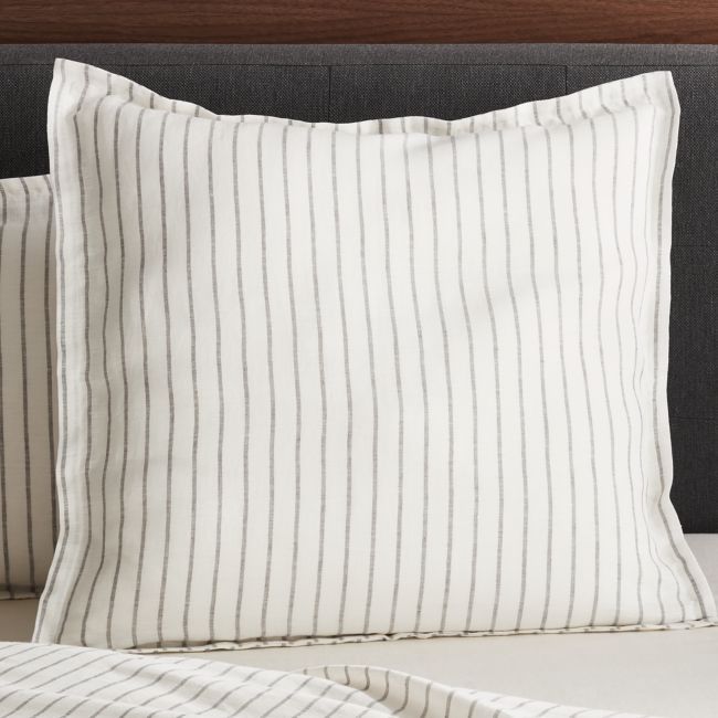 Pure Linen Wide Stripe Warm White Euro Pillow Sham | Crate & Barrel