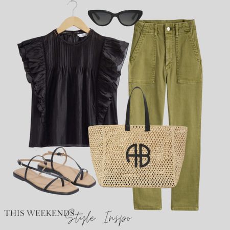 Weekend look with khaki chinos 

Black blouse 
Black sandals 
Anine Bing bag 
Weekend look 
Casual summer spring look 

#LTKstyletip #LTKuk #LTKsummer