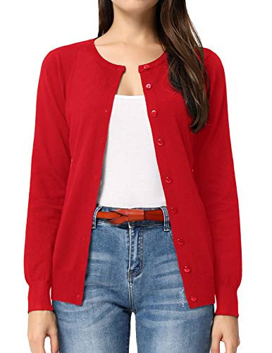 GRACE KARIN Women's Cardigans Red Cardigan Open Front Casual Knit Classic Sweaters Cardigan(L,Red) | Amazon (US)