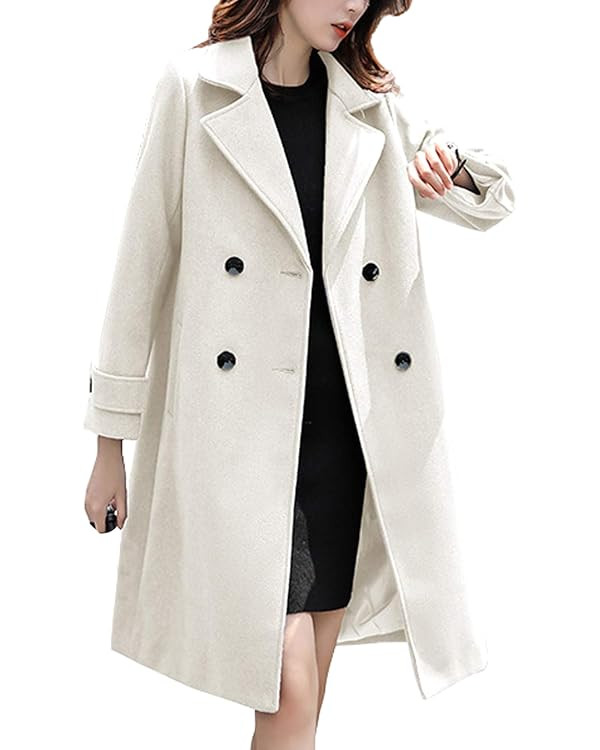 chouyatou Women's Essential Elegant Wear Double Breasted Mid Long Wool Pea Coat | Amazon (US)