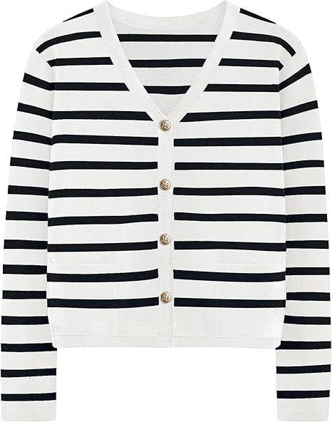 IEEILULU Women's Striped Cardigan Sweaters - Long Sleeve Button Down V Neck Knit Cardigans Classi... | Amazon (US)