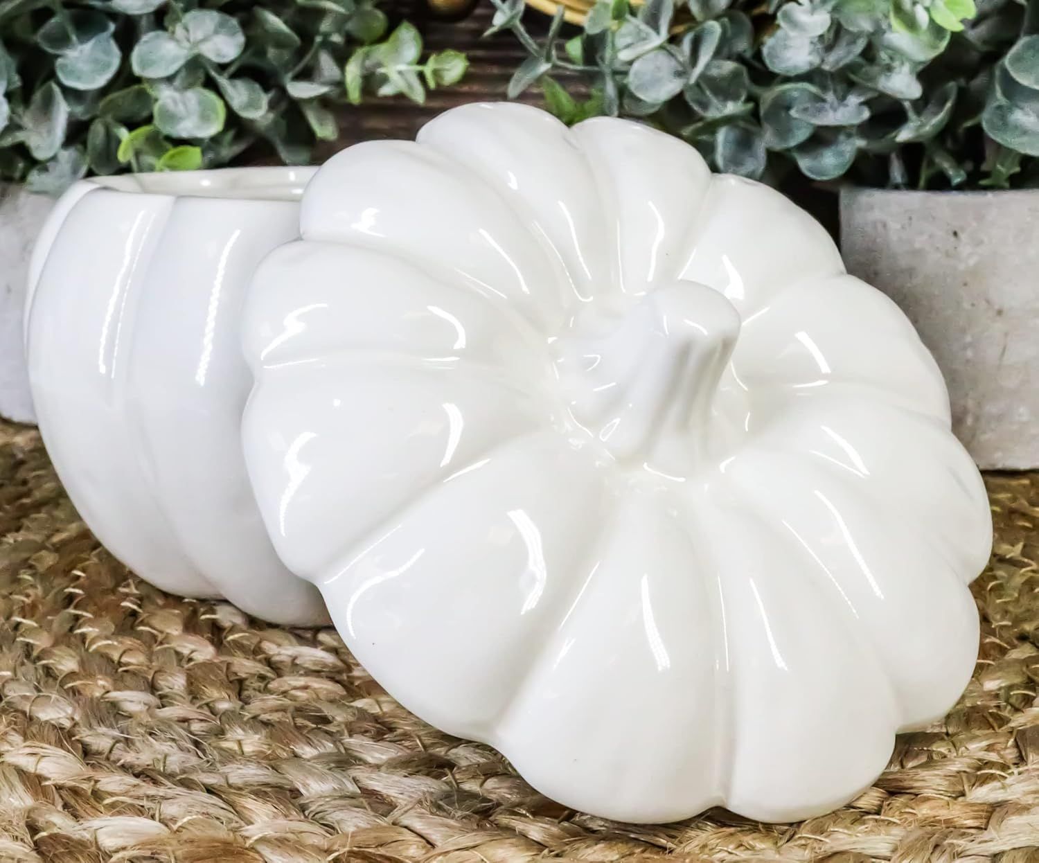 Ebros Gift Ceramic Stoneware White Harvest Pumpkin Bowl With Lid 6" Diameter (1) | Amazon (US)