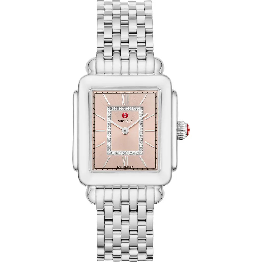 MICHELE Deco II Diamond Bracelet Watch, 20mm x 43mm - 0.11 ctw in Silver at Nordstrom Rack | Nordstrom Rack