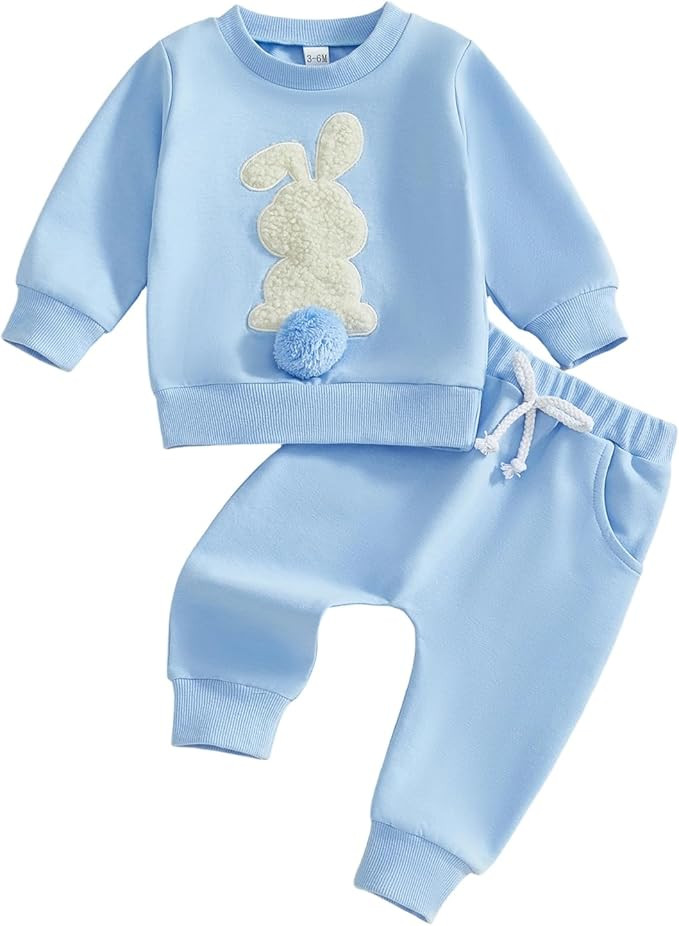 Kupretty Toddler Baby Girl Boy Easter Outfit Bunny Embroidery Crew Neck Sweatshirt + Pants Set 6 ... | Amazon (US)