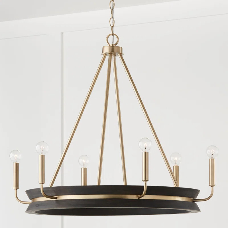 Tisbury 6 - Light Metal & Wood Dimmable Wagon Wheel Chandelier | Wayfair North America