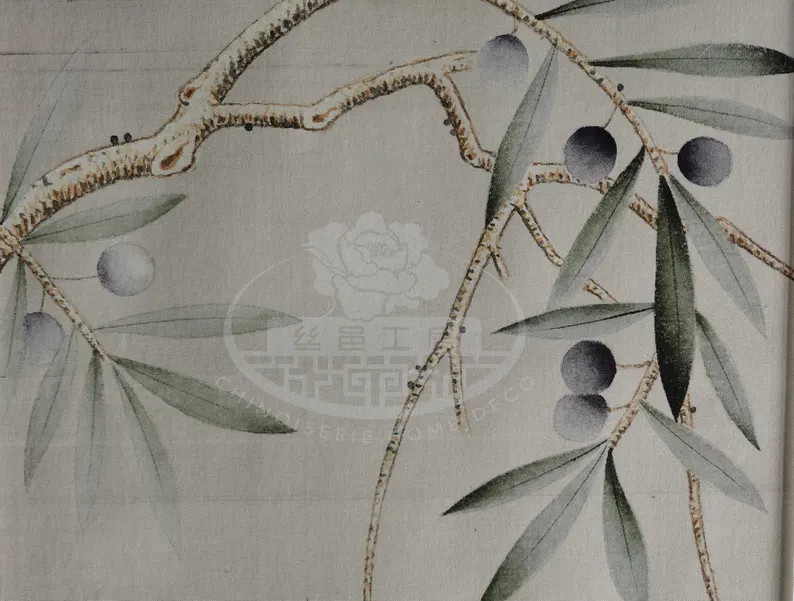 Sample in Stock for Chinoiserie Handpainted Olive Tree Silk Wallpaper - Etsy | Etsy (US)