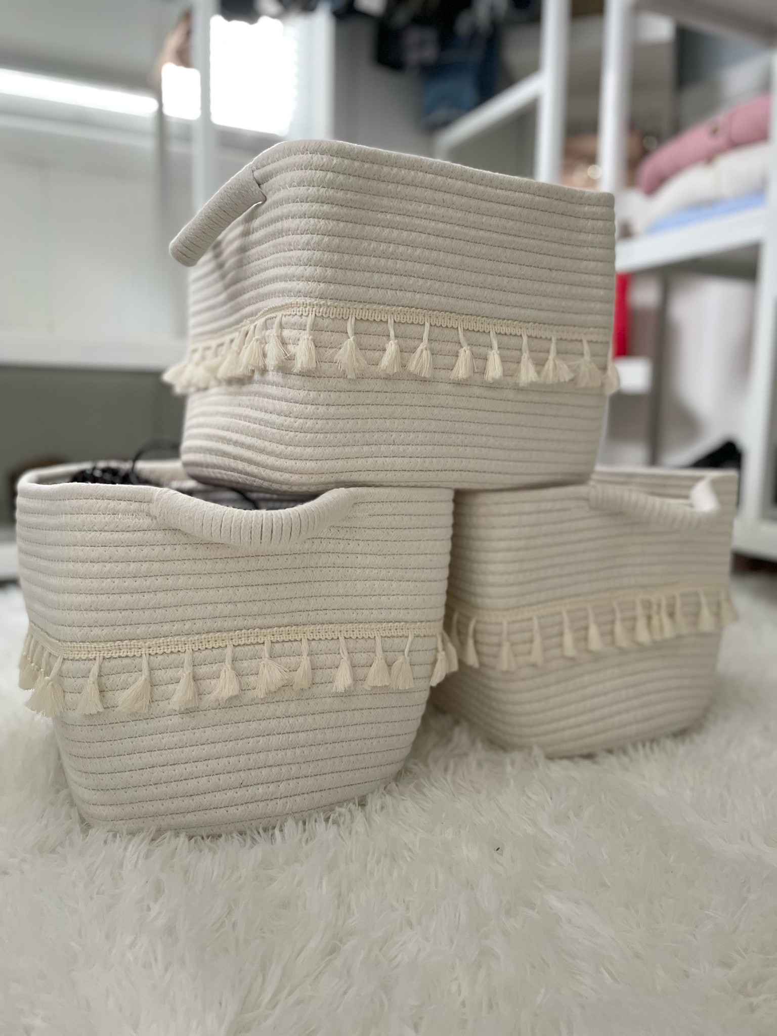 How cute are these baskets with the little tassels! Perfect for your closet or a nursery! 

#LTKhome #LTKkids #LTKfindsunder50