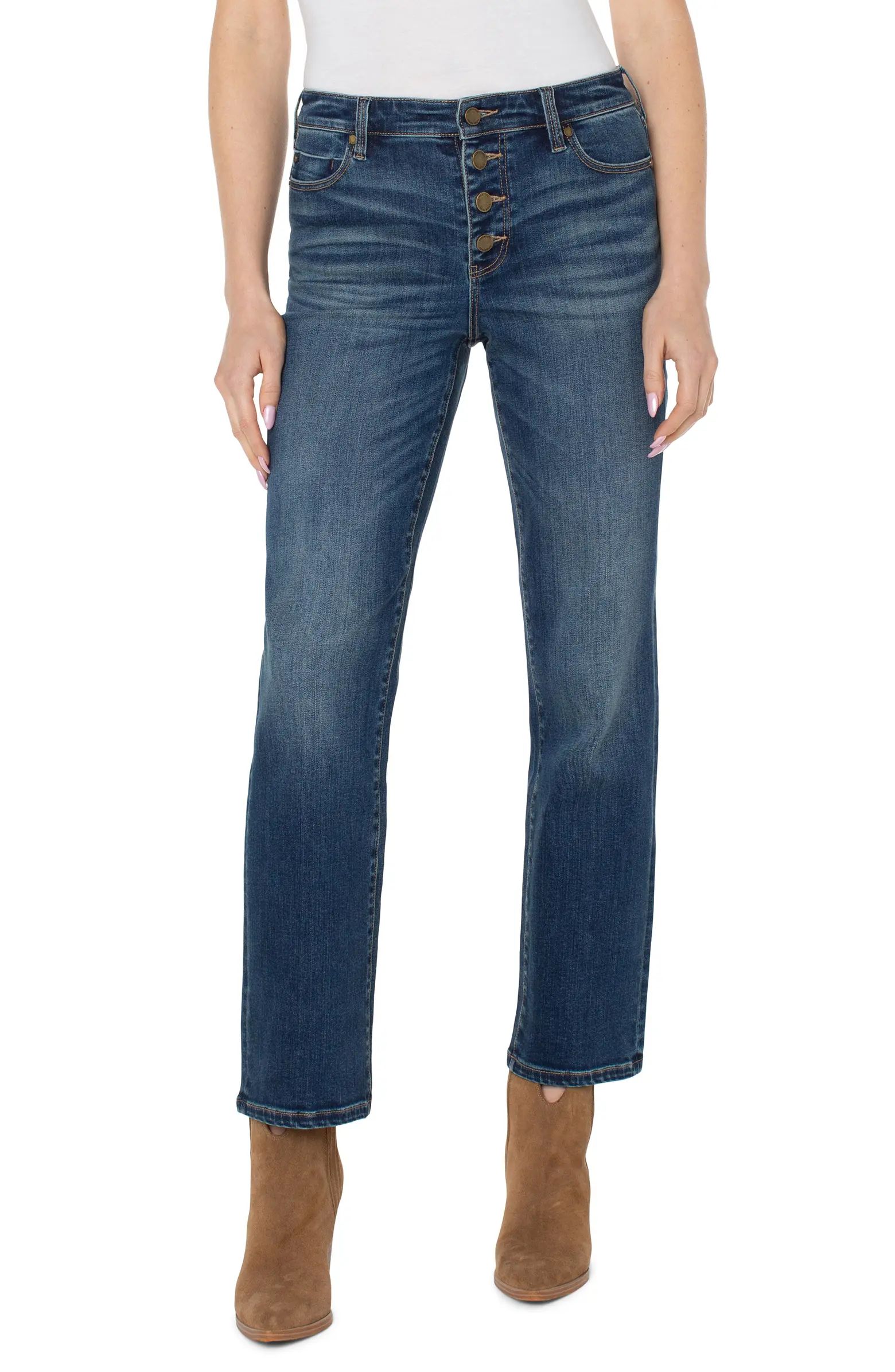 Made with exposed buttons and full-length straight legs, these stretchy, silky-soft jeans are an ... | Nordstrom