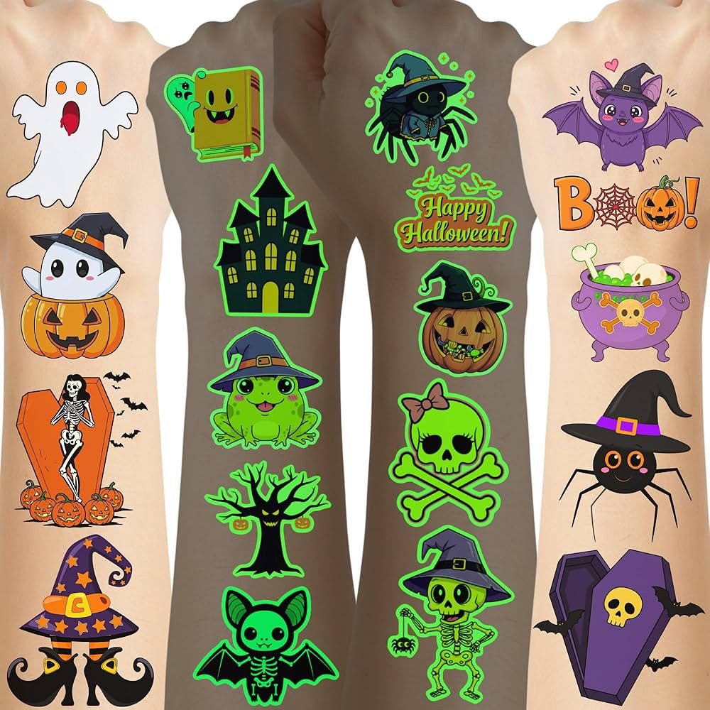 Luminous Halloween Temporary Tattoos - 60Pcs Glow In Dark Halloween Decorations Stickers Trick Or... | Amazon (US)