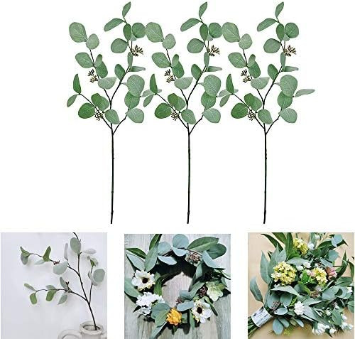 3 Pcs Artificial Seeded Eucalyptus Leaf Spray Faux Silver Dollar Eucalyptus Leaf Stems Eucalyptus... | Amazon (US)