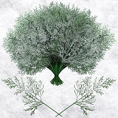 60 Pcs Christmas Artificial Pine Branches Faux Cedar Picks Floral Sprays 11 x 5.5 Inch Glitter Gr... | Amazon (US)