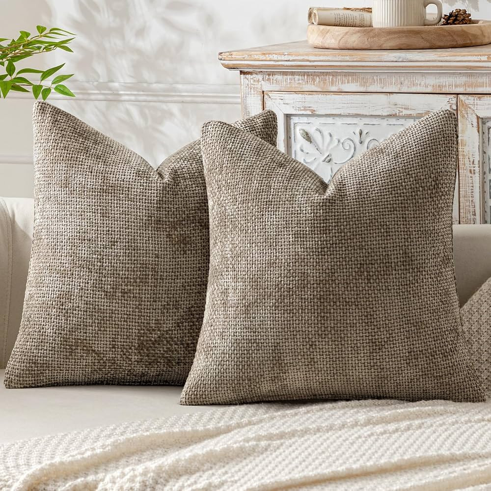 MIULEE Pack of 2 Khaki Decorative Pillow Covers 18x18 Inch Soft Chenille Couch Throw Pillows Farm... | Amazon (US)