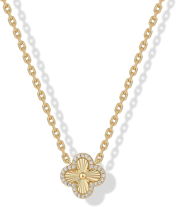 PAVOI Four Leaf Clover Necklace for Women, 14K Gold Plated CZ Lucky Pendant | Amazon (US)