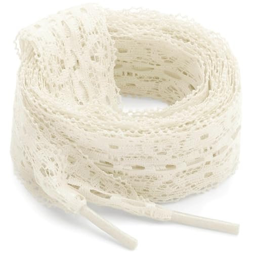 WEGOODZF Lace Shoelaces for Sneakers: 2 Pairs 3CM Wide 55 inch Beige Lacy Shoe Laces for Women | Amazon (US)