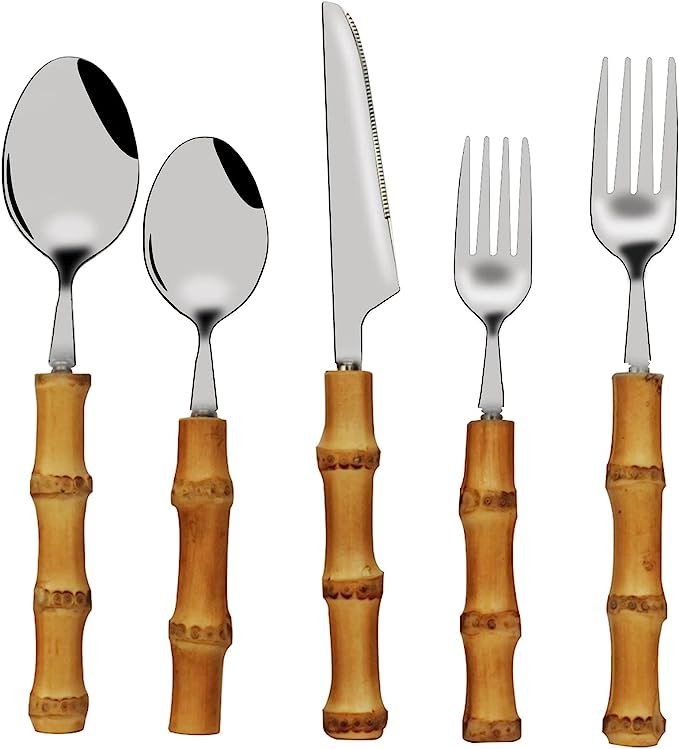 NB Bamboo Silverware Set,Natural Bamboo Flatware,Bamboo Handle cutlery and Utensil Set,188 304 St... | Amazon (US)