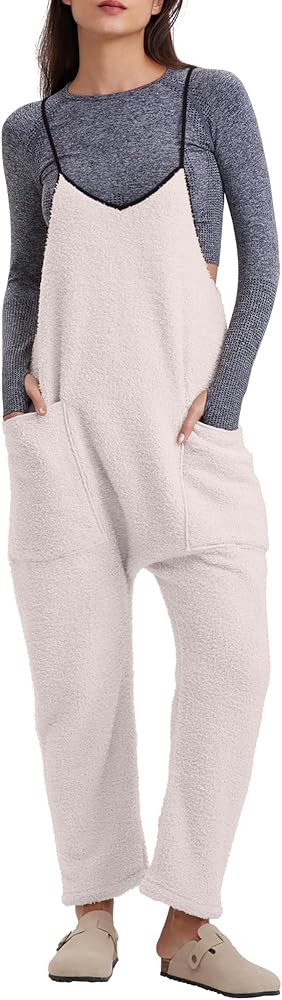 Gacaky Womens Fleece Overalls Loose Fit Adjustable Strap Fleece Jumpsuits Rompers Fall Winter War... | Amazon (US)