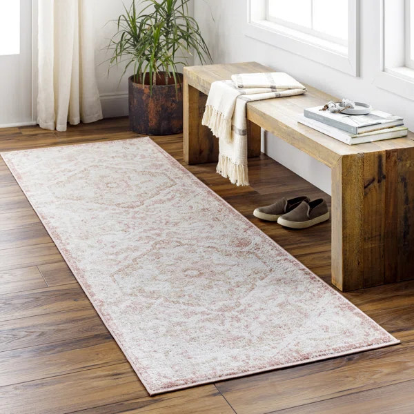 Cabello Power Loom Performance Pink/White Rug | Wayfair North America