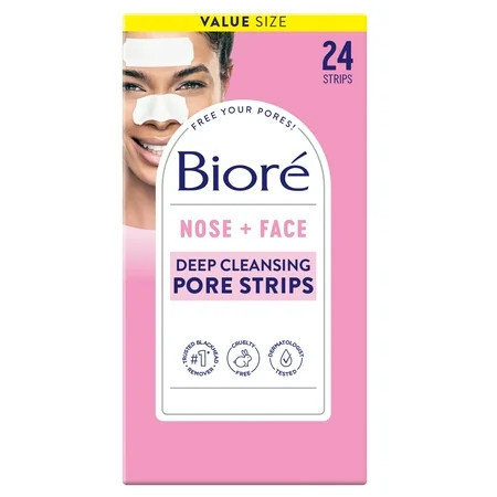 Bioré Nose + Face Deep Cleansing Pore Strips Blackhead Remover 12 Nose + 12 Face Strips | Walmart (US)