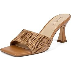 Modatope Womens Heeled Sandals Open Square Toe Heels Chunky Block Heel Slip On Sandals for Women | Amazon (US)