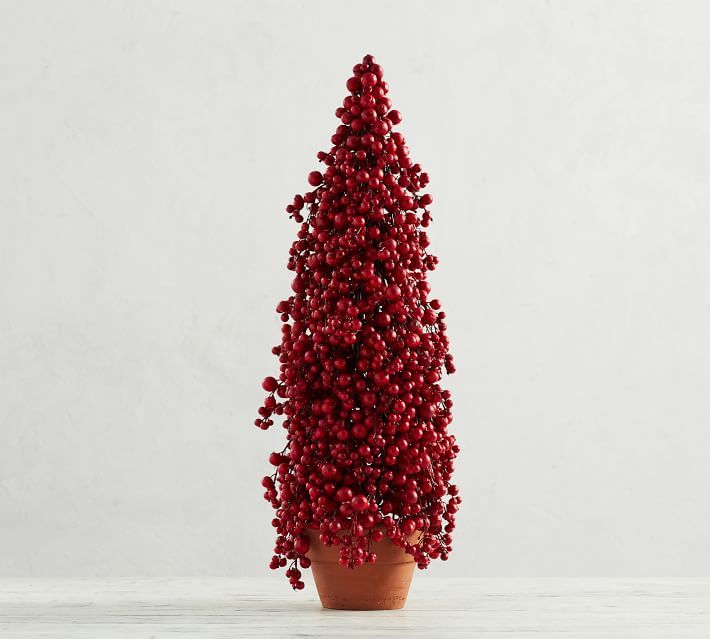 Faux Cluster Berry Cone Tree, Medium - Red | Pottery Barn (US)