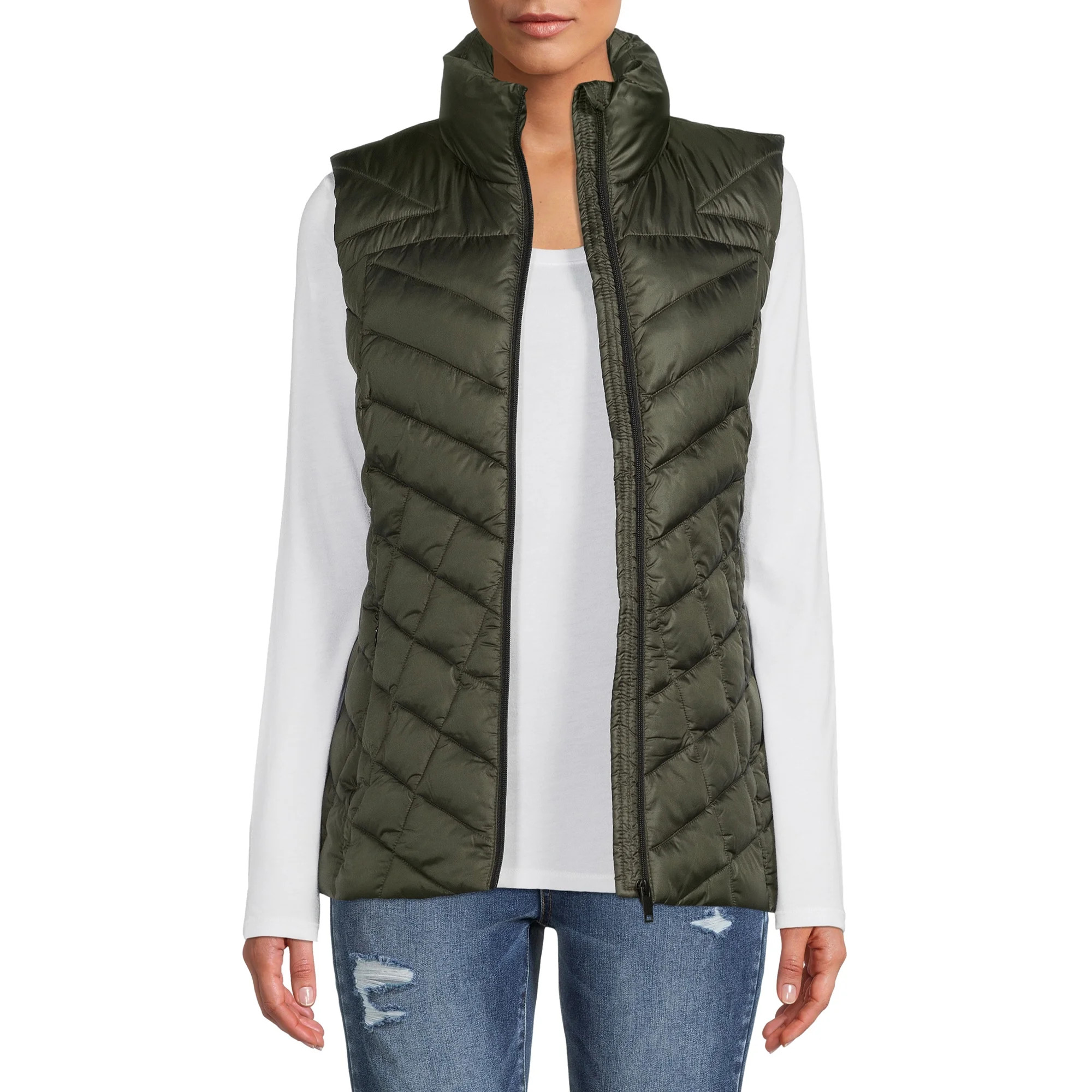 Big Chill Women's Down Blend Chevron Quilted Puffer Vest - Walmart.com | Walmart (US)
