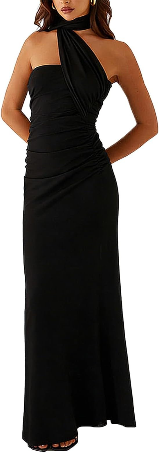 Women Summer Floral Formal Wedding Guest Dress Strapless Tube Dress with Scarf Summer Cocktail Lo... | Amazon (US)