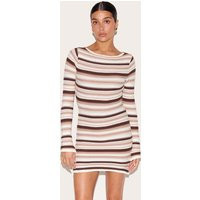 Petite Cream Knitted Stripe Long Sleeve Mini Dress | PrettyLittleThing US