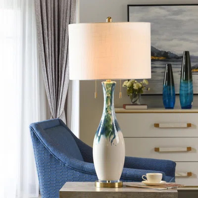 Ceramic Table Lamp - Ceramic Wave - White Shade | Wayfair North America