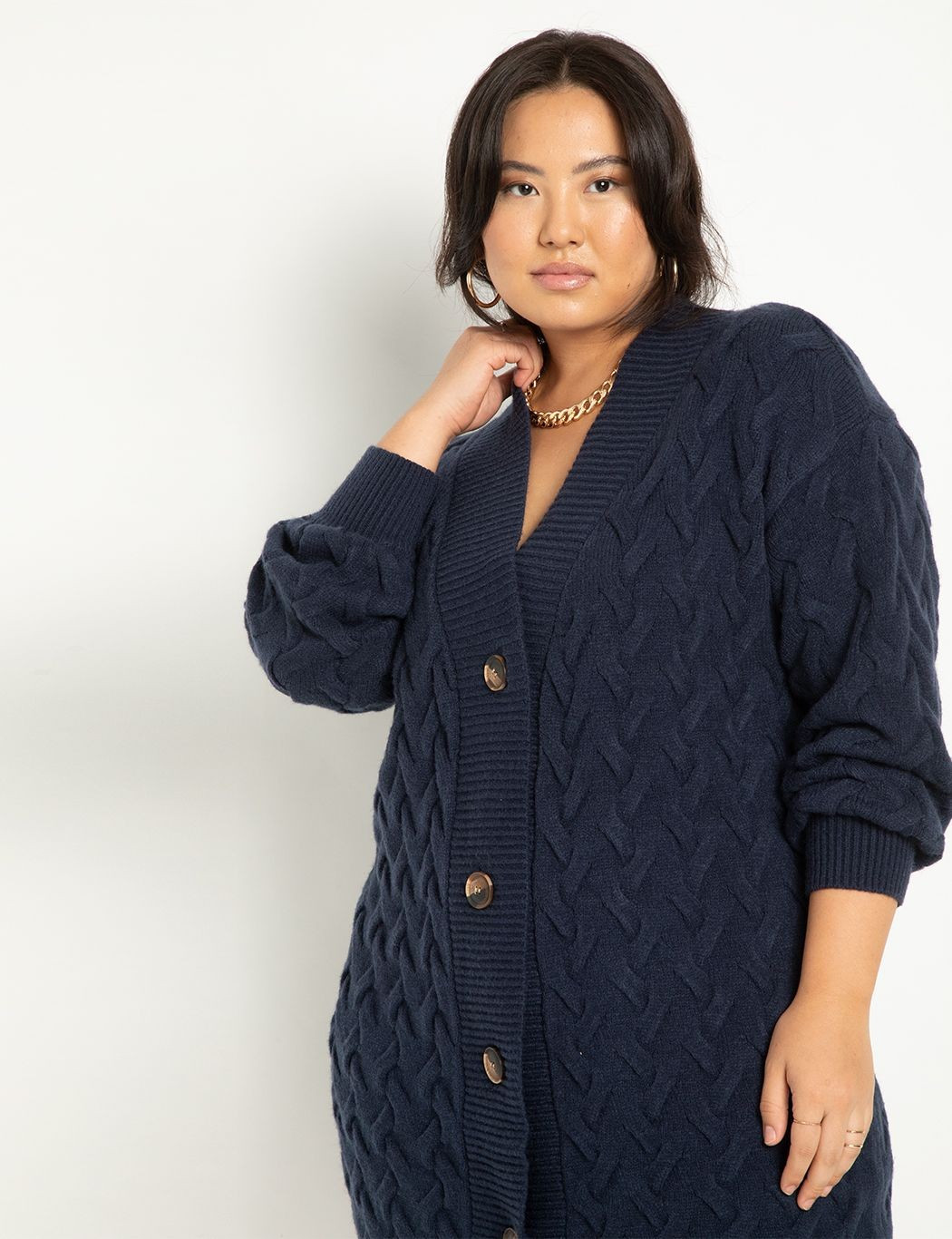 Novelty Stitch Cardigan Sweater Dress | Eloquii