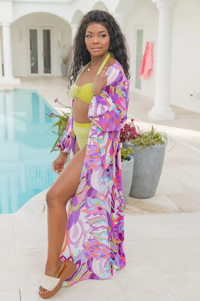 Eyes On Paradise Purple Belted Kimono Cover Up | Pink Lily